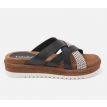 Lazamani Wedgy leren slipper combi black cream 