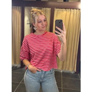 Sunset Leah stripe shirt rood/roze
