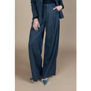 Only M Tall Eva pant wide pleats lurex stripe navy
