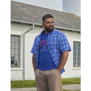 North Kjeld blouse ss checked linnen cobolt blue