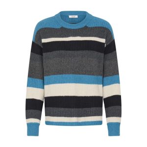 B Young Onema oneck pullover fjord blue melange stripe