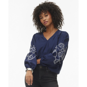 Vero Moda Tall Anya blouse embroidery navy blazer