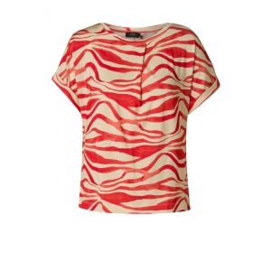 YEST Revanche shirt met plloitjes en printdark coral/be