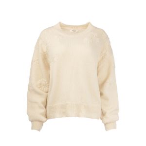 NED Tall Wells trui LS Flower Knit Ecru