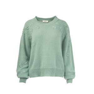 NED Tall Wells trui LS Flower Knit Aquifer Blue